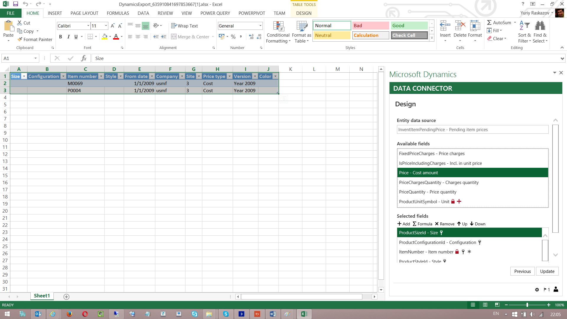 Pending prices in Excel