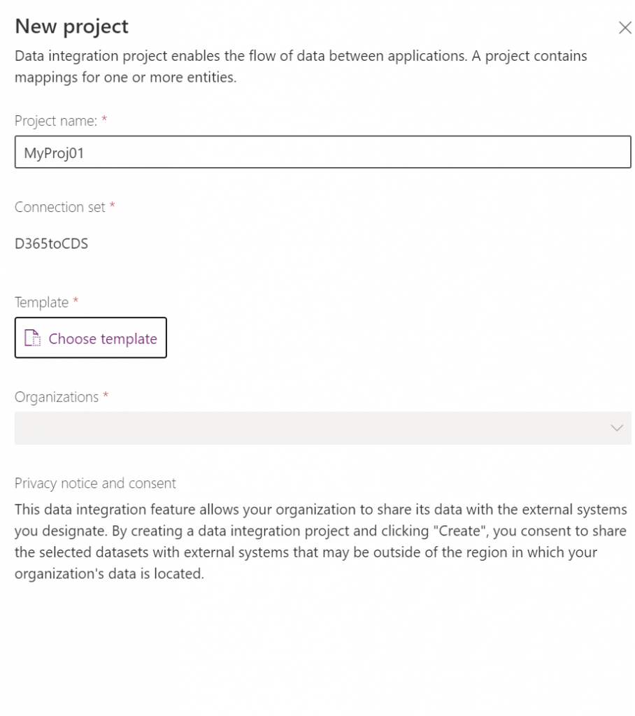 Selecting integration template